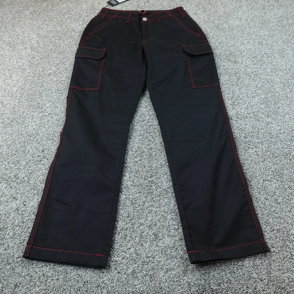 NEW True Religion Pants Mens 30X32 Black Cargo Red Contrast Stitch Flap Pockets